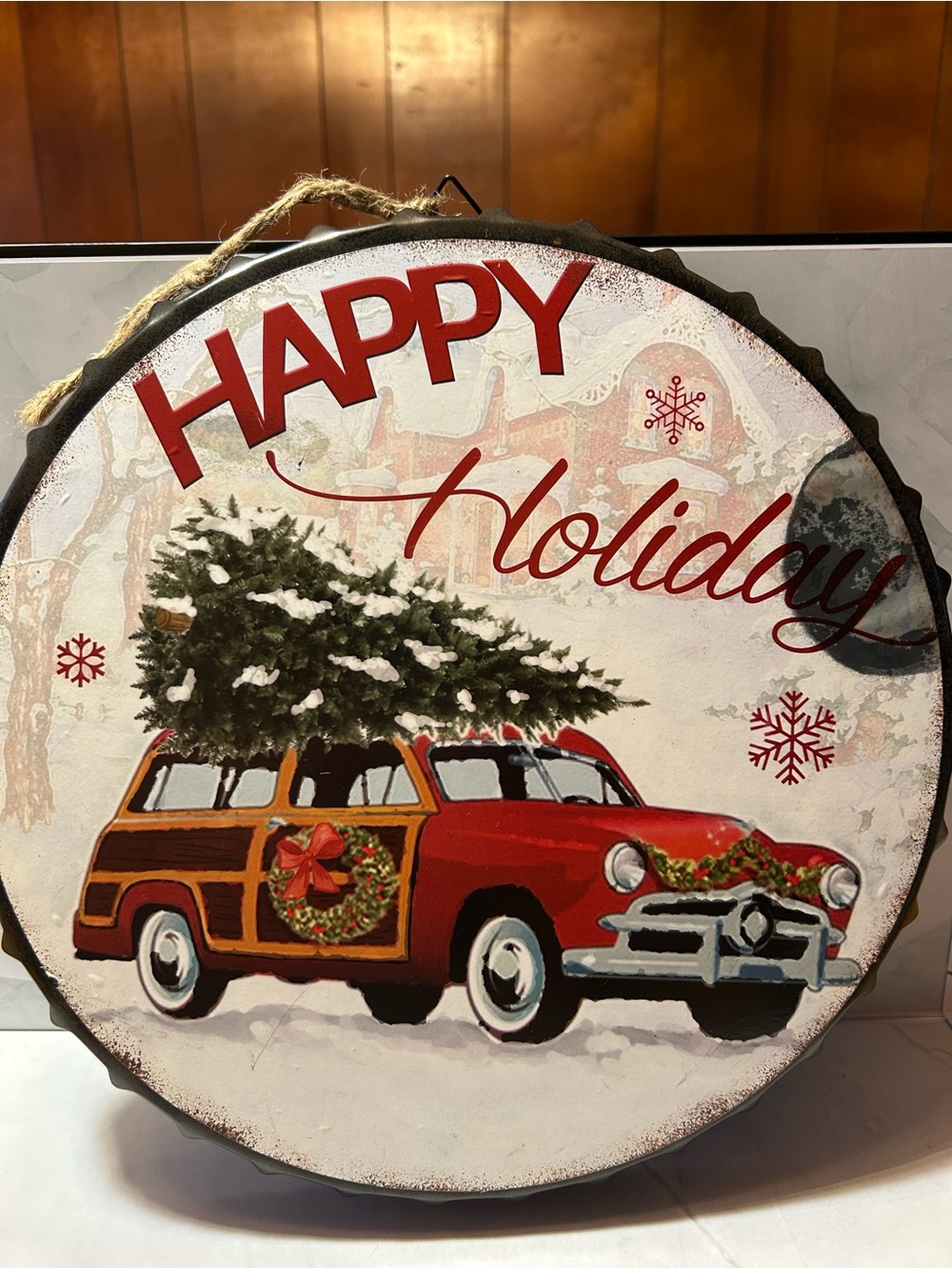Happy Holiday Red Vintage Car Wall Sign